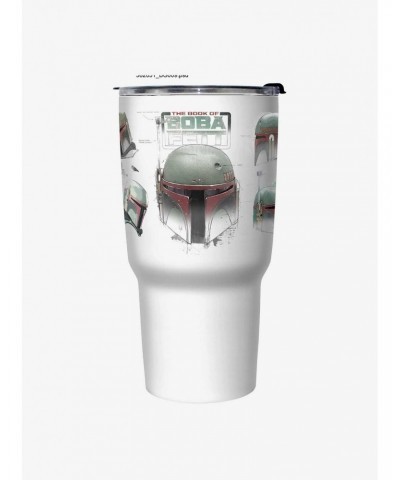 Star Wars The Book of Boba Fett Helmet Schematics White Stainless Steel Travel Mug $11.66 Mugs