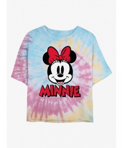 Disney Minnie Mouse Big Face Minnie Tie Dye Crop Girls T-Shirt $11.30 T-Shirts