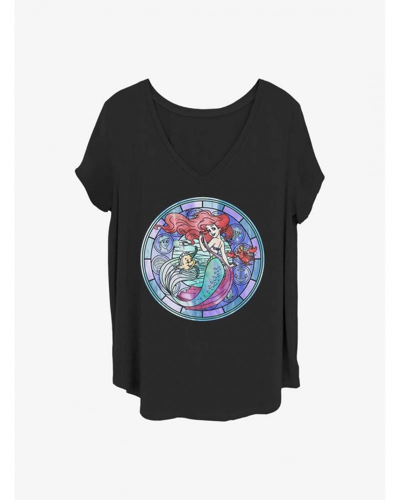 Disney The Little Mermaid Ariel Stained Glass Girls T-Shirt Plus Size $10.98 T-Shirts