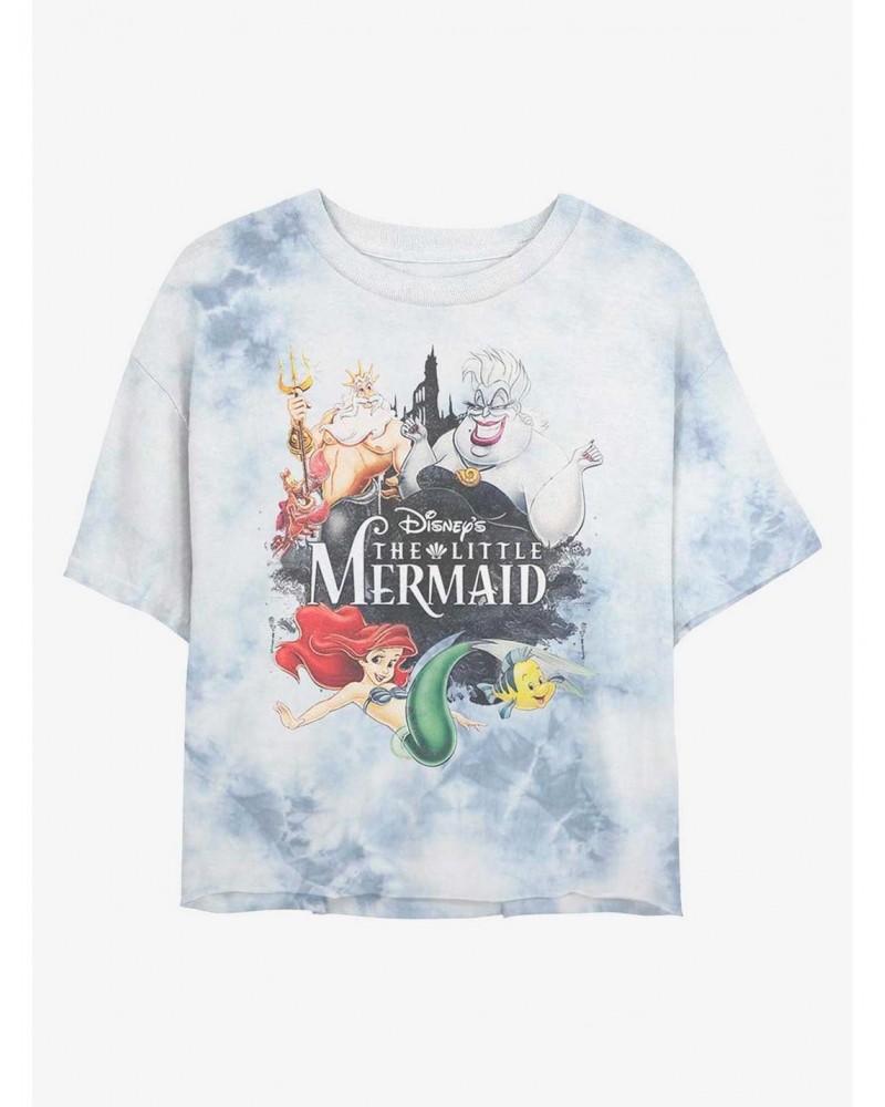 Disney The Little Mermaid Watercolor Poster Tie-Dye Girls Crop T-Shirt $8.67 T-Shirts