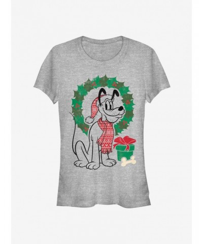 Disney Pluto Holiday Wreath Outline Classic Girls T-Shirt $11.95 T-Shirts