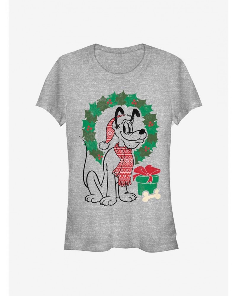 Disney Pluto Holiday Wreath Outline Classic Girls T-Shirt $11.95 T-Shirts