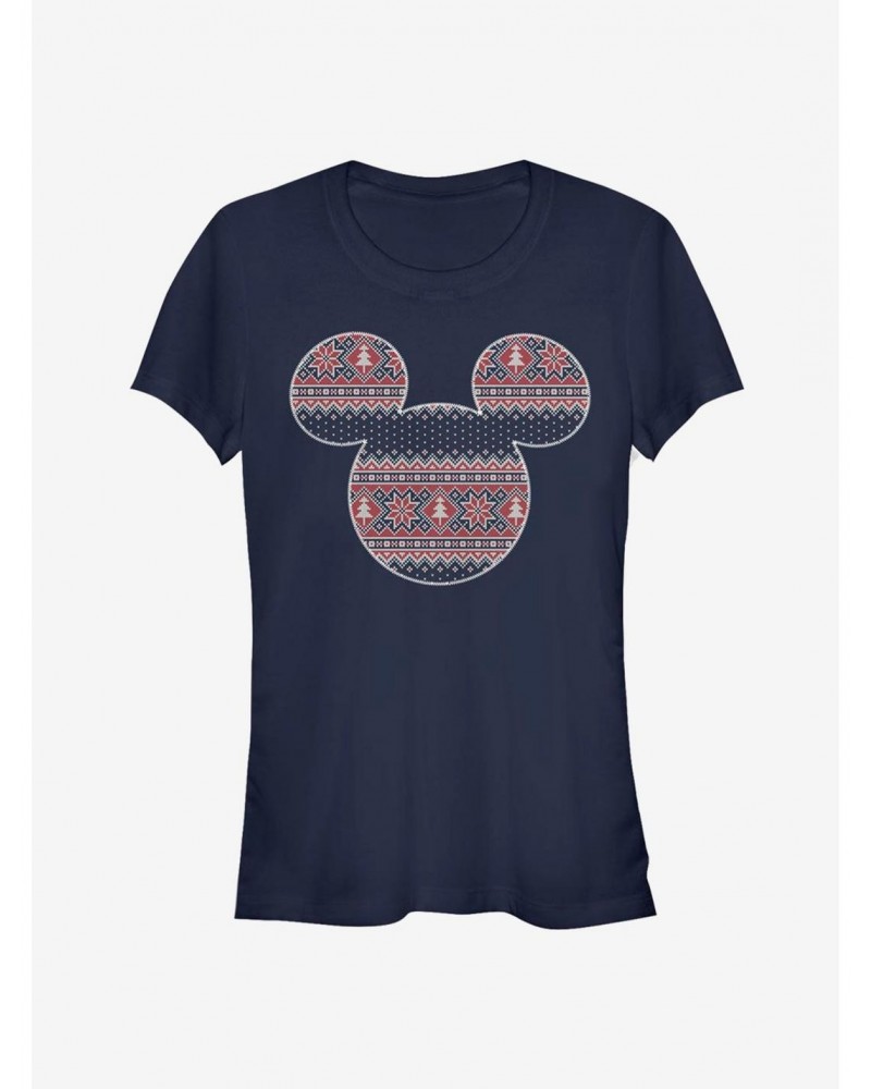 Disney Mickey Mouse Head Holiday Sweater Outline Classic Girls T-Shirt $12.20 T-Shirts