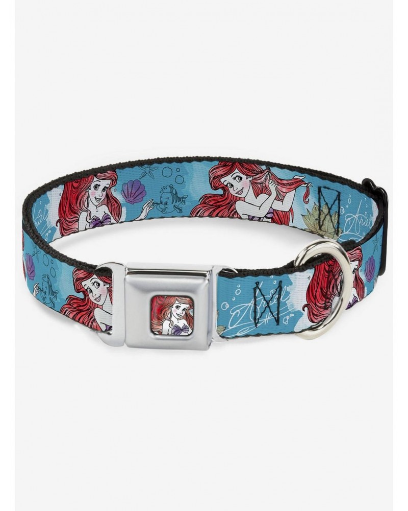 Disney The Little Mermaid Ariel Sketch Poses Seatbelt Buckle Dog Collar $9.96 Pet Collars