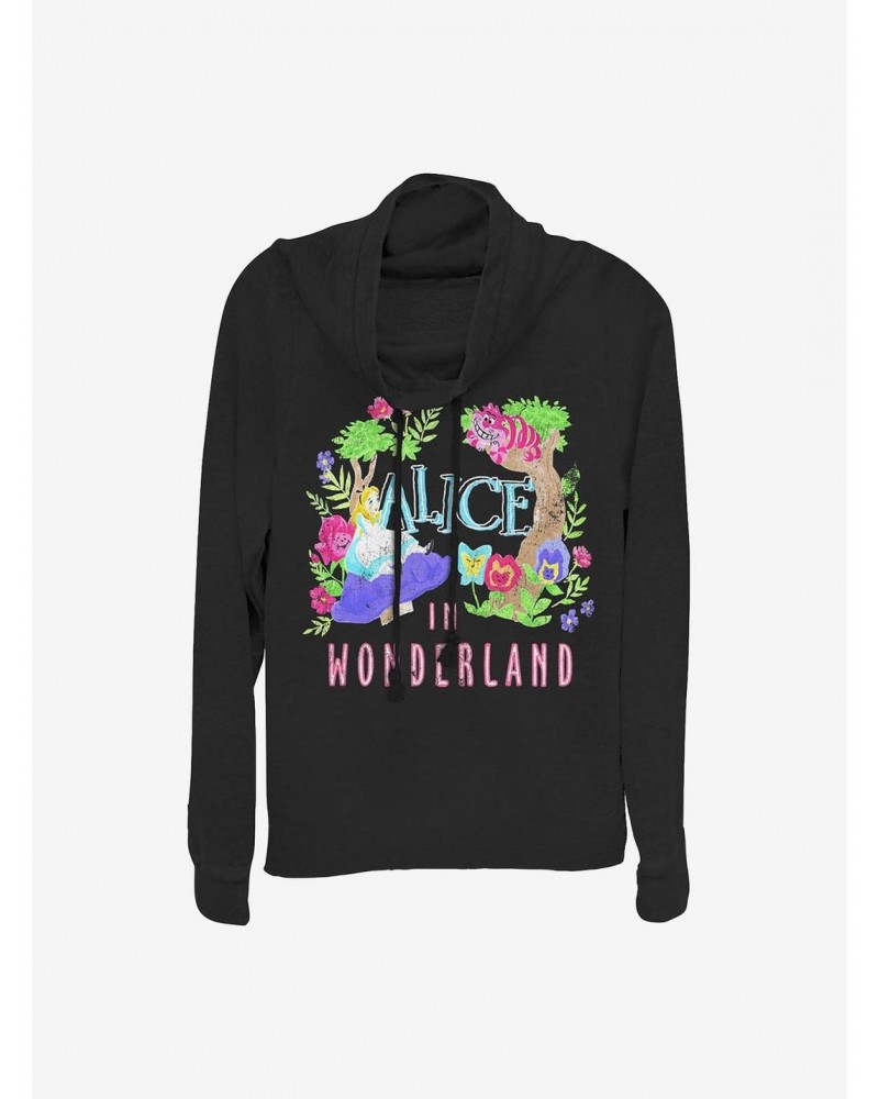 Disney Alice In Wonderland Neon Alice Cowlneck Long-Sleeve Girls Top $21.10 Tops