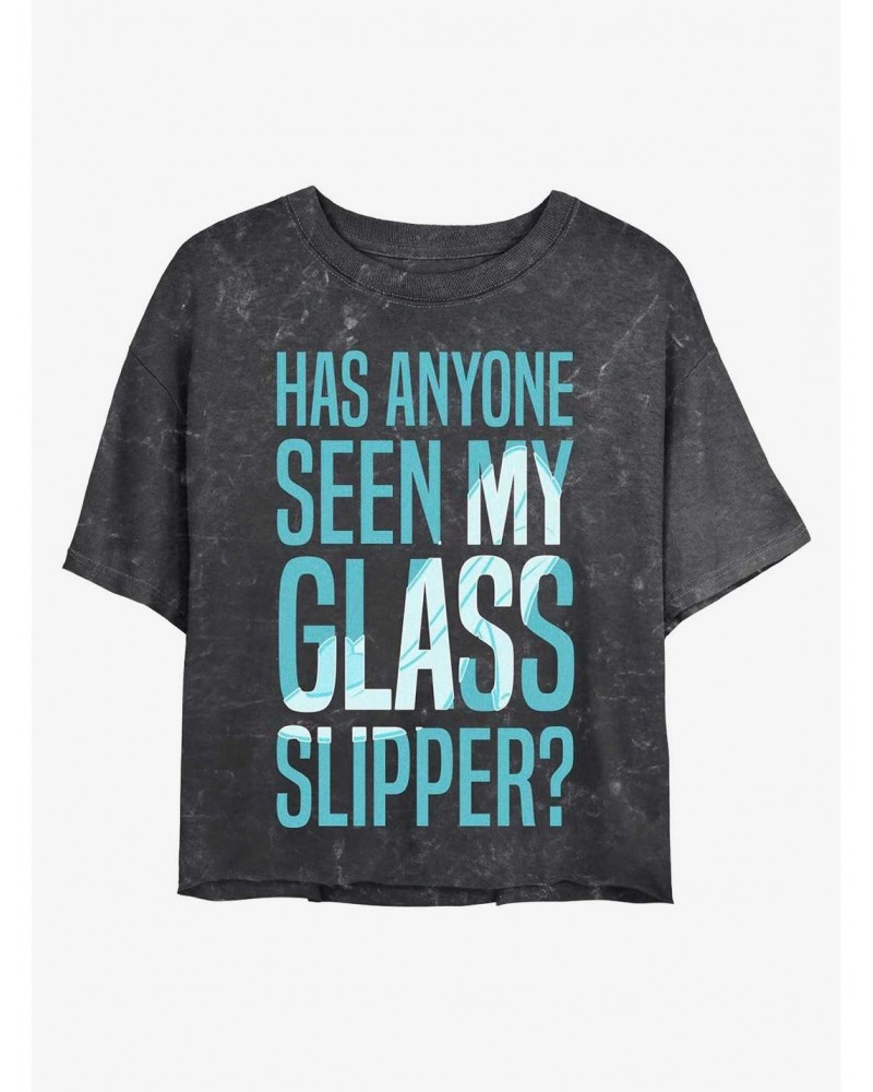 Disney Princesses Missing Glass Slipper Mineral Wash Crop Girls T-Shirt $13.29 T-Shirts