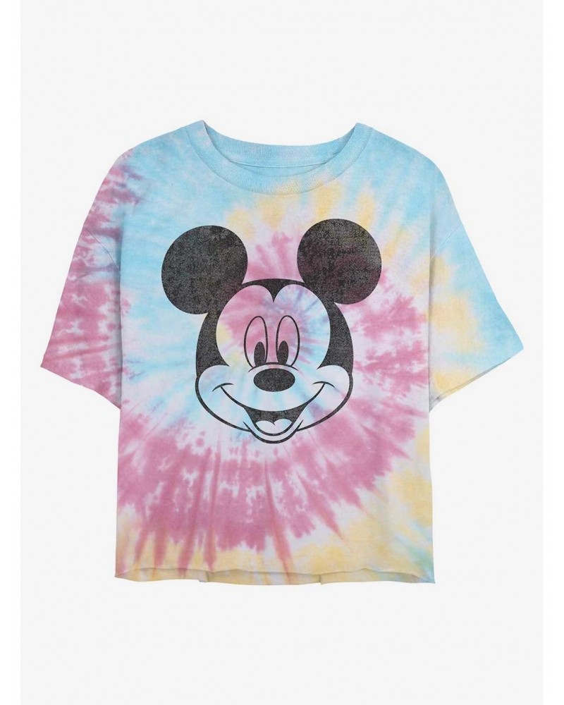 Disney Mickey Mouse Mickey Face Tie Dye Crop Girls T-Shirt $11.30 T-Shirts