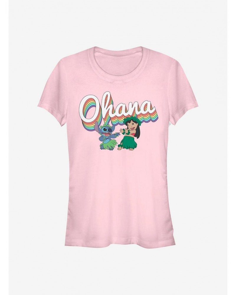 Disney Lilo & Stitch Rainbow Ohana Girls T-Shirt $9.46 T-Shirts