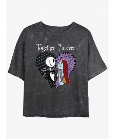 Disney The Nightmare Before Christmas Jack and Sally Together Forever Mineral Wash Girls Crop T-Shirt $9.83 T-Shirts