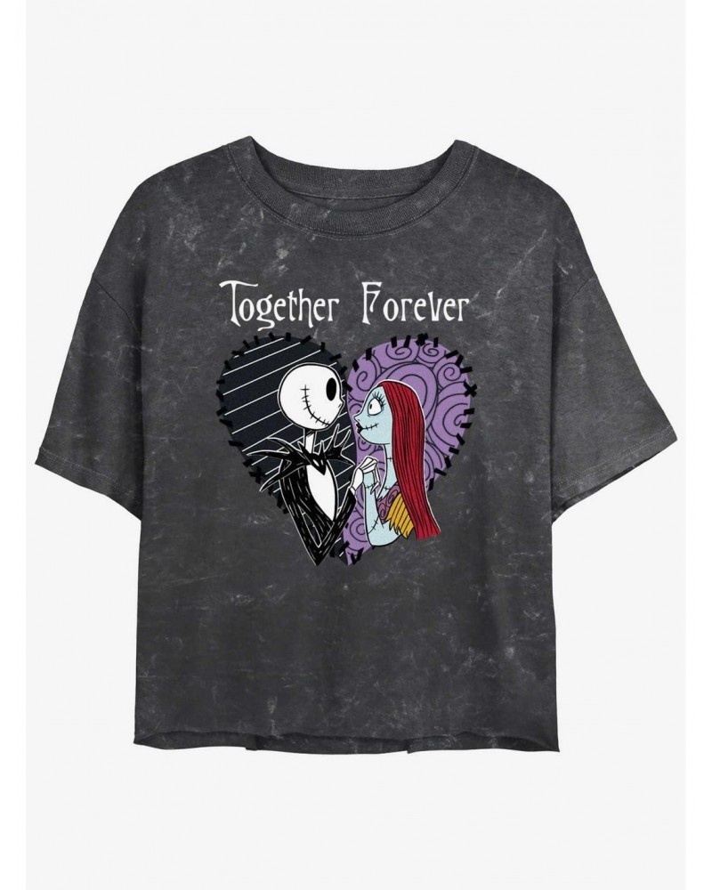 Disney The Nightmare Before Christmas Jack and Sally Together Forever Mineral Wash Girls Crop T-Shirt $9.83 T-Shirts