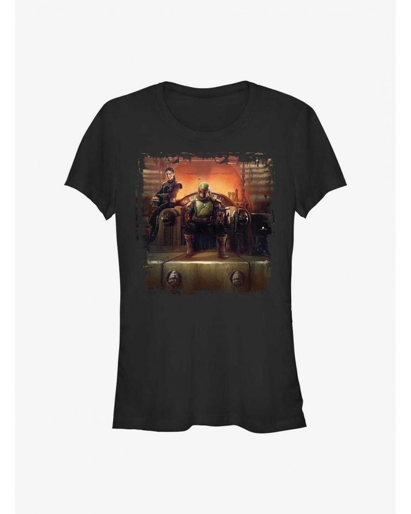 Star Wars The Book Of Boba Fett Boba Painterly Throne Girls T-Shirt $11.45 T-Shirts