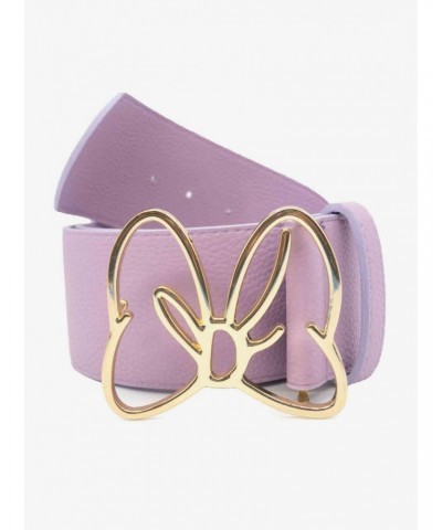 Disney Minnie Mouse Gold Bow Buckle Lilac Vegan Leather Belt $14.78 Belts