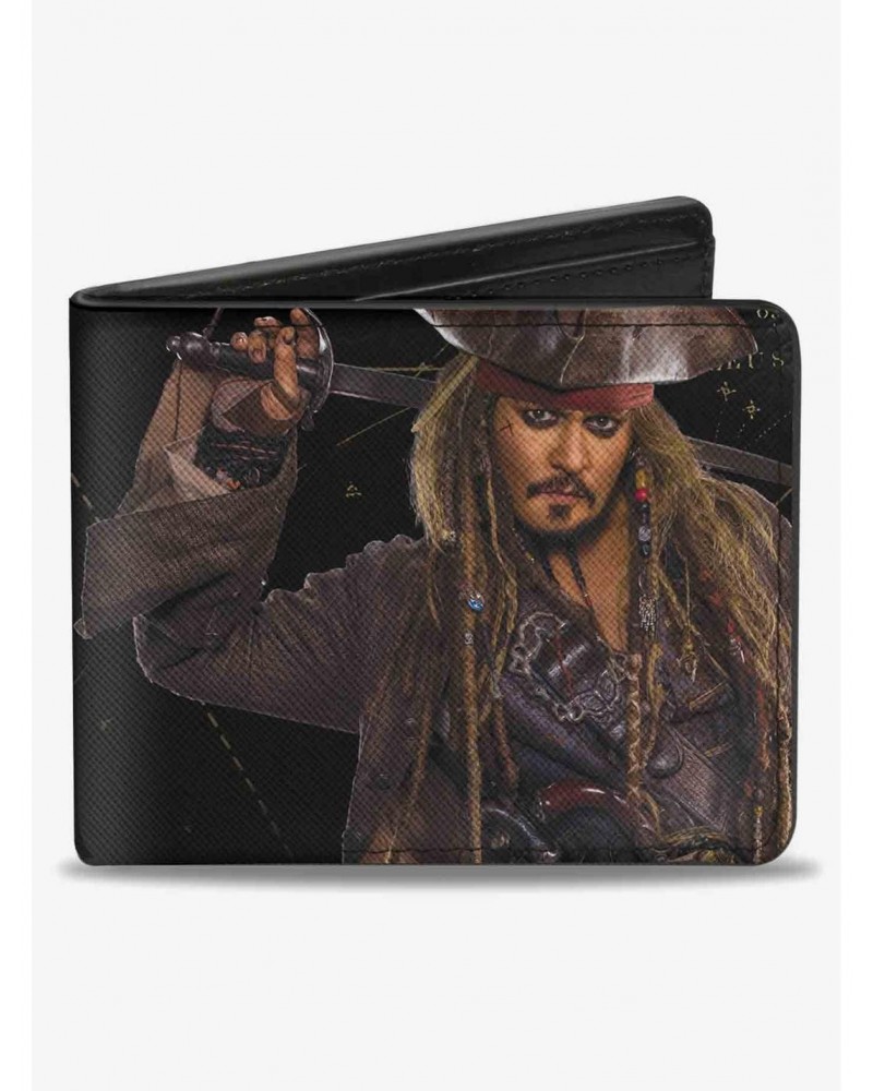 Disney Pirates Of The Caribbean Jack Sparrow Vivid Pose Pirates Logo Skull Bifold Wallet $8.57 Wallets