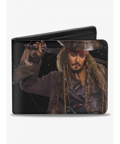 Disney Pirates Of The Caribbean Jack Sparrow Vivid Pose Pirates Logo Skull Bifold Wallet $8.57 Wallets