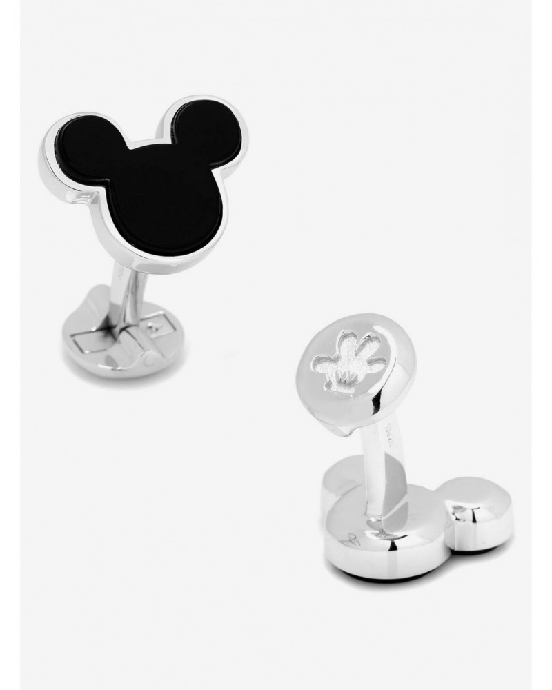 Disney Sterling Silver and Onyx Mickey Mouse Cufflinks $101.71 Cufflinks