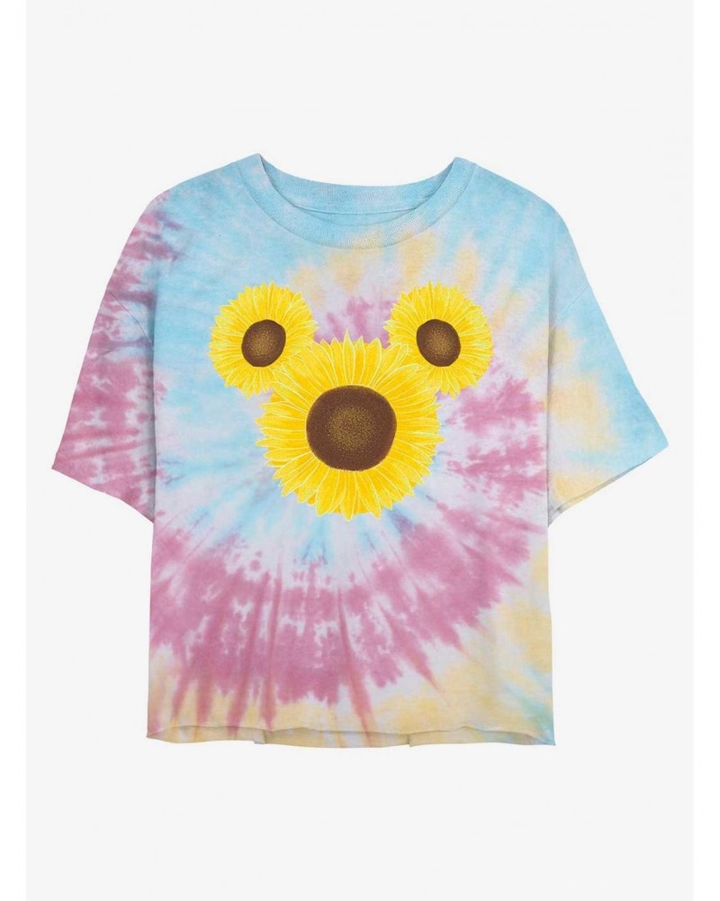 Disney Mickey Mouse Mickey Sunflower Tie Dye Crop Girls T-Shirt $13.18 T-Shirts