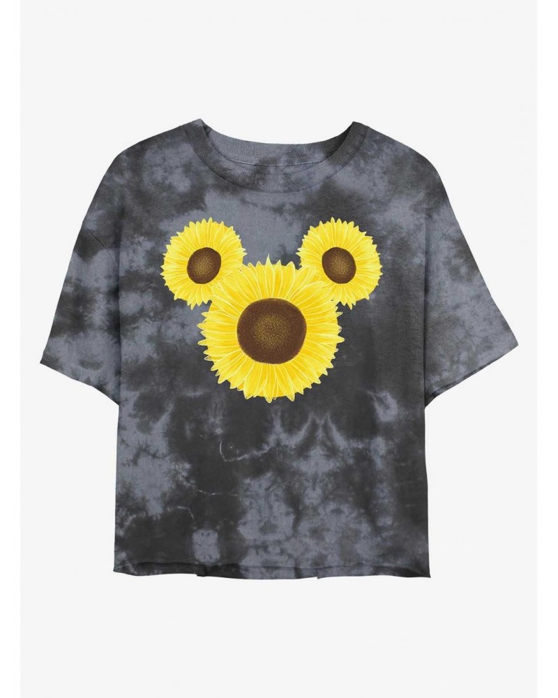 Disney Mickey Mouse Sunflower Ears Tie-Dye Girls Crop T-Shirt $11.27 T-Shirts