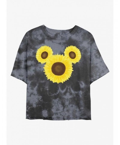 Disney Mickey Mouse Sunflower Ears Tie-Dye Girls Crop T-Shirt $11.27 T-Shirts