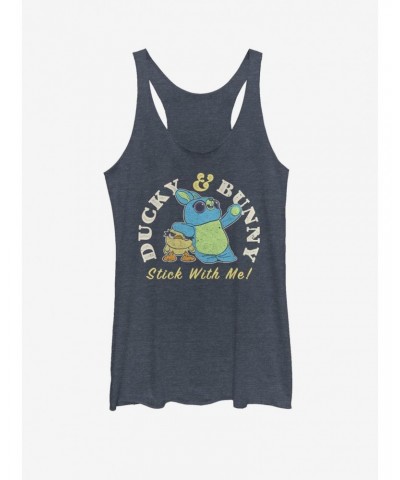 Disney Pixar Toy Story 4 Ducky And Bunny Brand Girls Navy Blue Heathered Tank Top $12.43 Tops