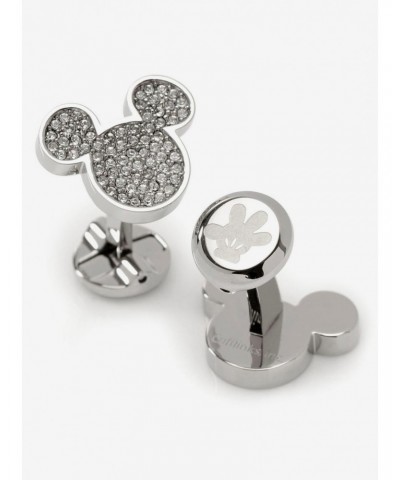 Disney Mickey Mouse Stainless Steel White Pave Crystal Mickey Mouse Cufflinks $85.01 Cufflinks