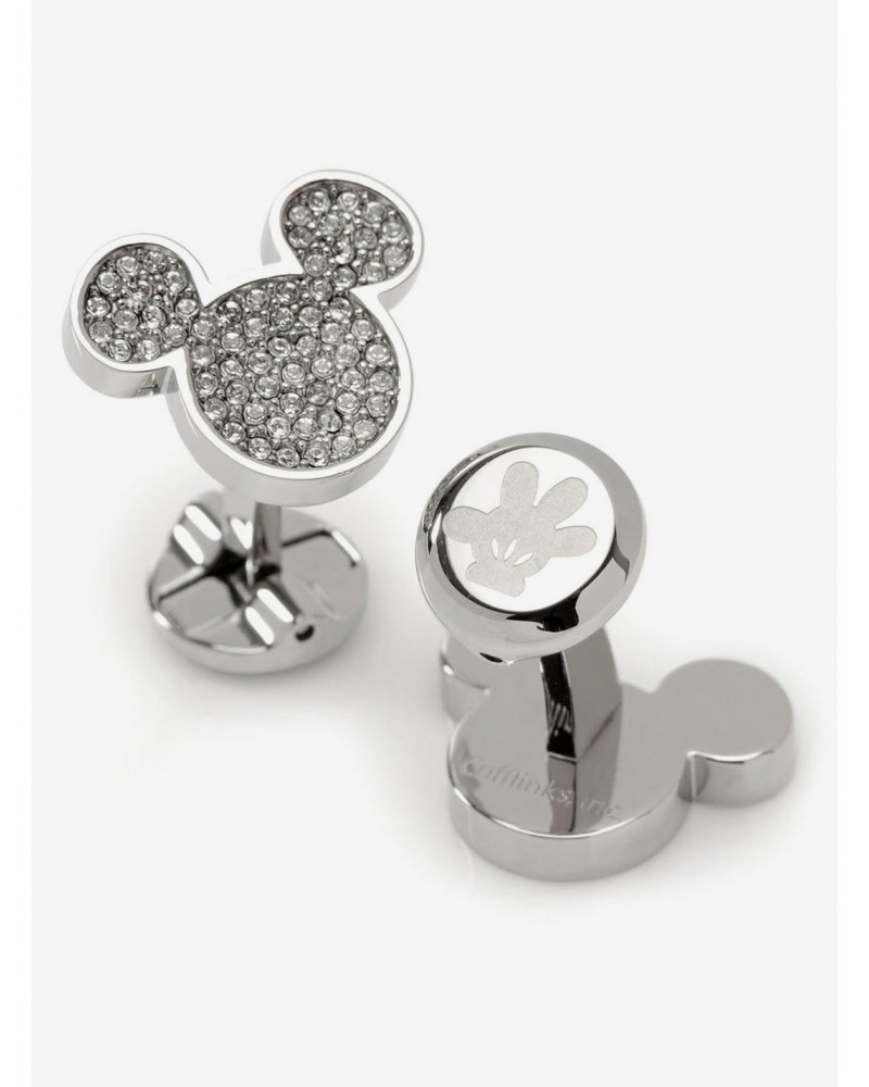 Disney Mickey Mouse Stainless Steel White Pave Crystal Mickey Mouse Cufflinks $85.01 Cufflinks